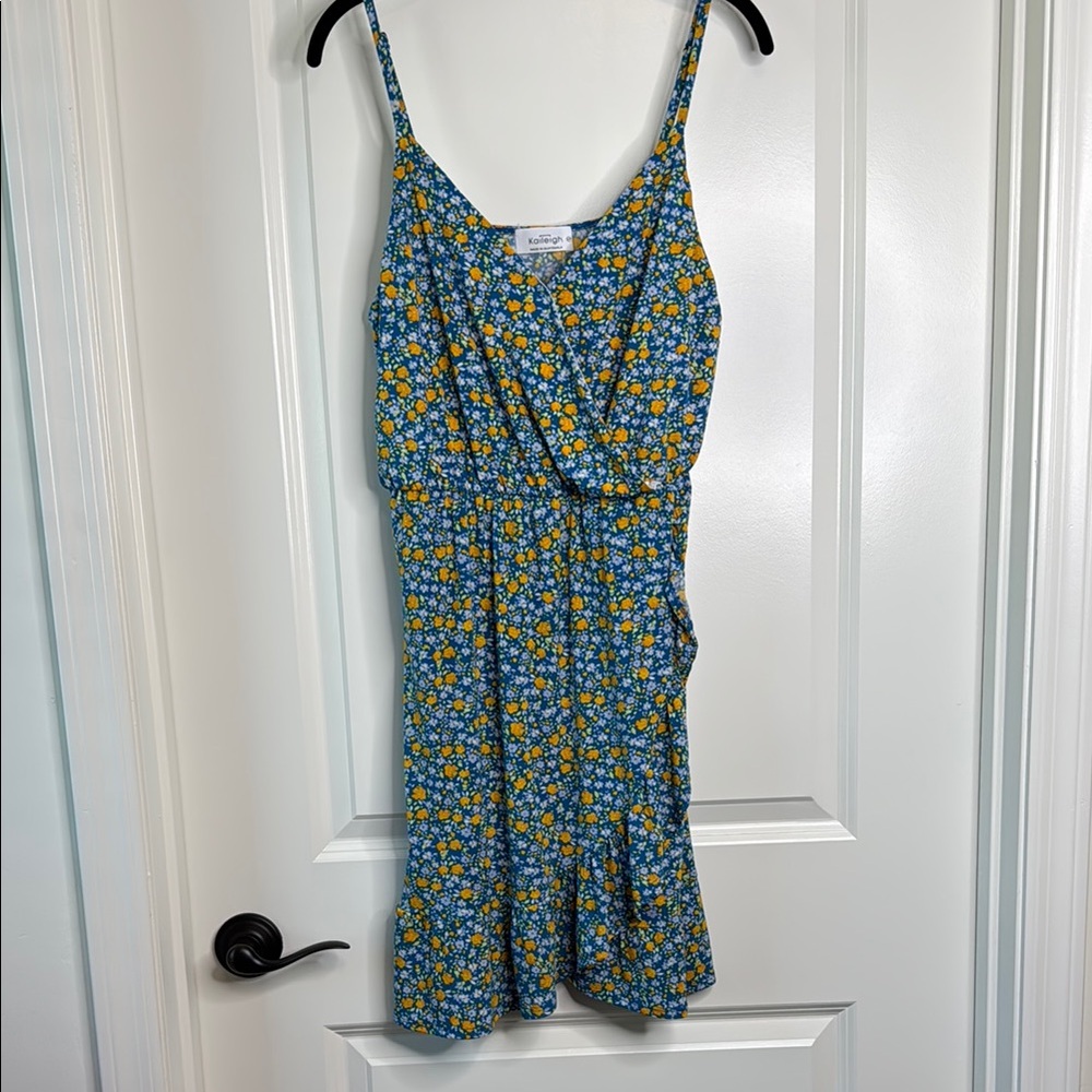 Kaleigh Priana Sleeveless Wrap Dress Floral Blue and Yellow Women's Dress